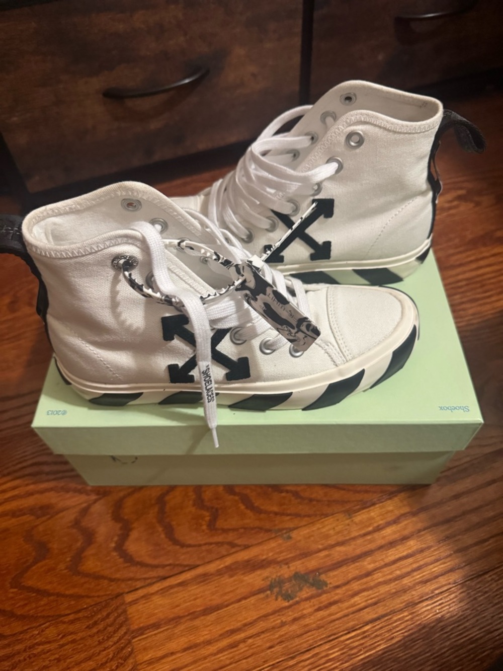 Off-White White Canvas High-Top Sneakers with Black Accents